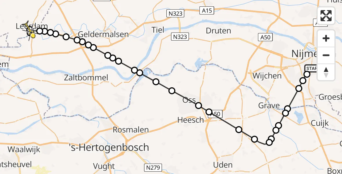 Routekaart van de vlucht: Lifeliner 3 naar Leerdam, Avondroodvlinderstraat