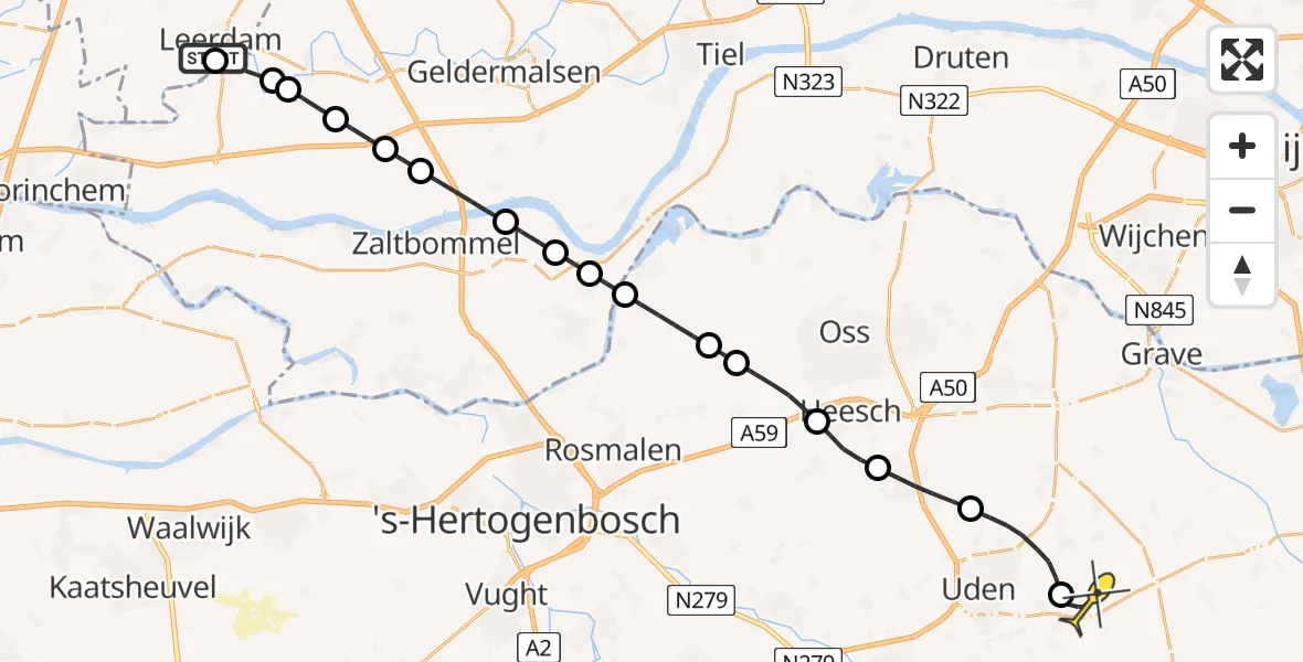 Routekaart van de vlucht: Lifeliner 3 naar Vliegbasis Volkel, Lingedijk