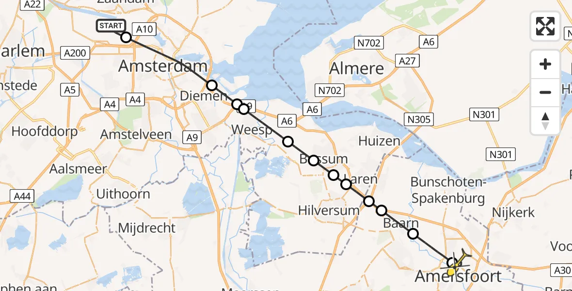 Routekaart van de vlucht: Lifeliner 1 naar Amersfoort, Maltaweg