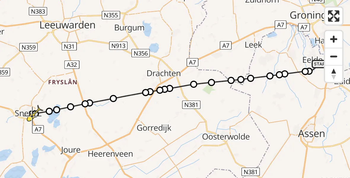 Routekaart van de vlucht: Lifeliner 4 naar Sneek, Lugtenbergerweg