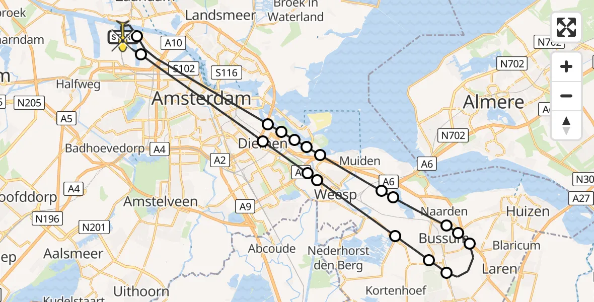 Routekaart van de vlucht: Lifeliner 1 naar Amsterdam Heliport, Maltaweg