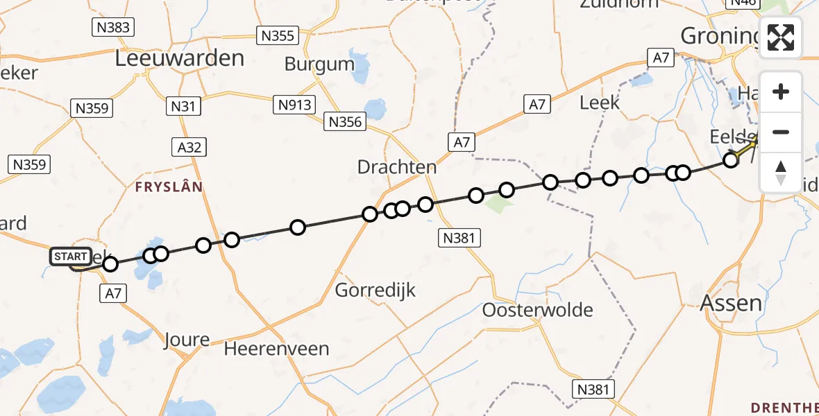 Routekaart van de vlucht: Lifeliner 4 naar Groningen Airport Eelde, Stadsrondweg-Zuid