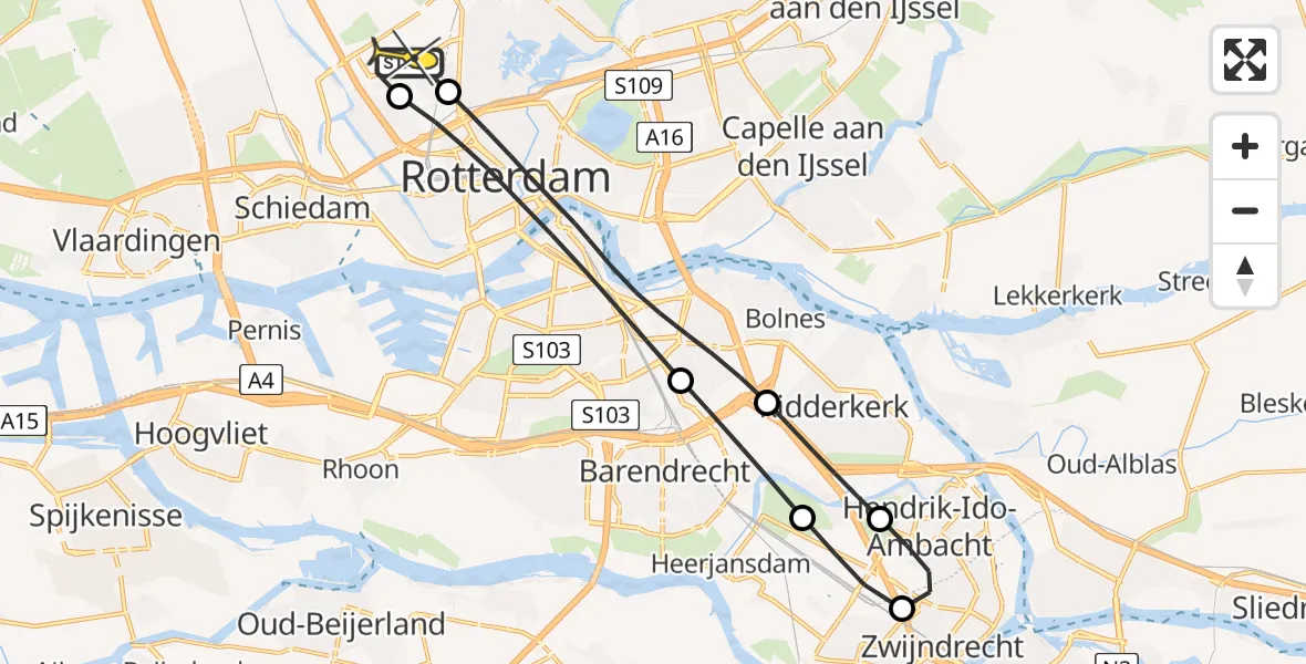 Routekaart van de vlucht: Lifeliner 2 naar Rotterdam The Hague Airport, Wandelaarpad