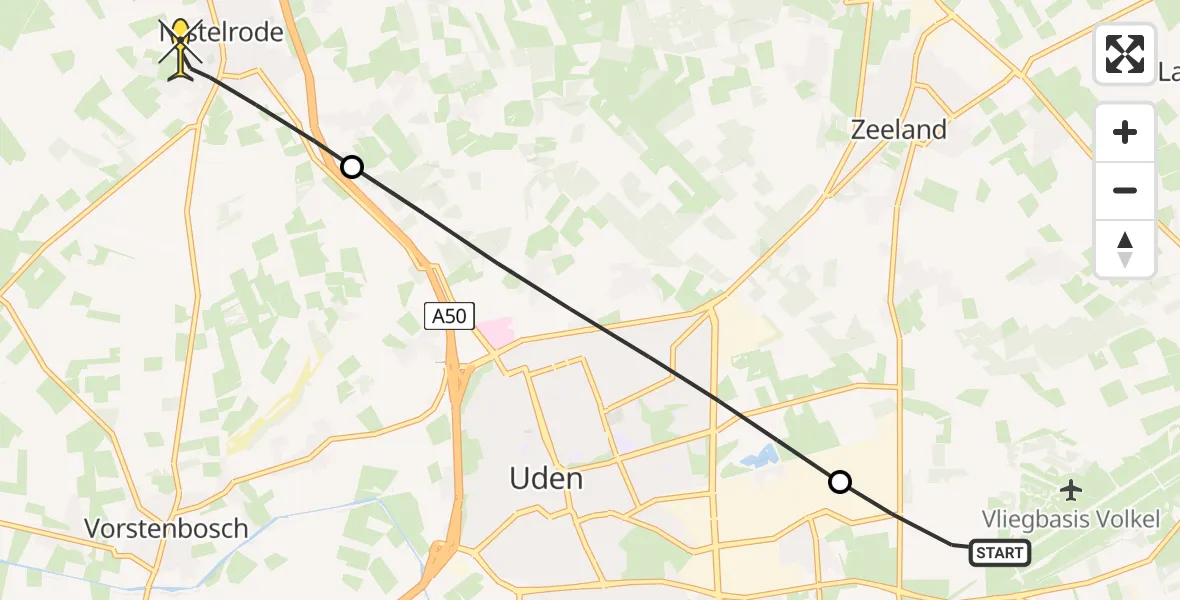 Routekaart van de vlucht: Lifeliner 3 naar Nistelrode, Jagersveld