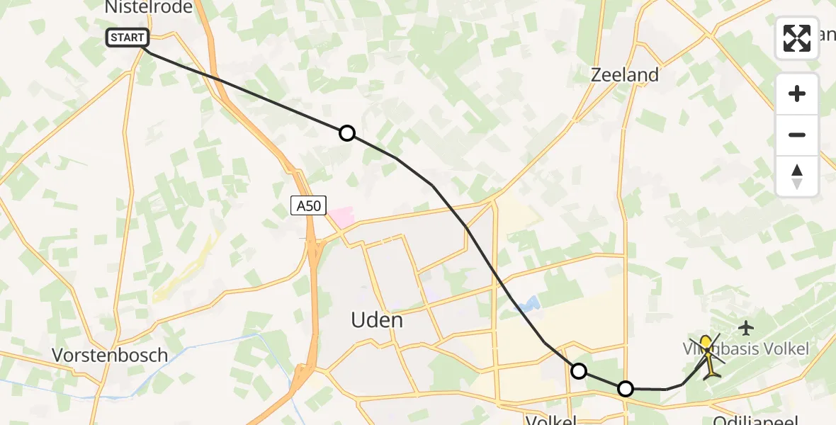 Routekaart van de vlucht: Lifeliner 3 naar Vliegbasis Volkel, Delst