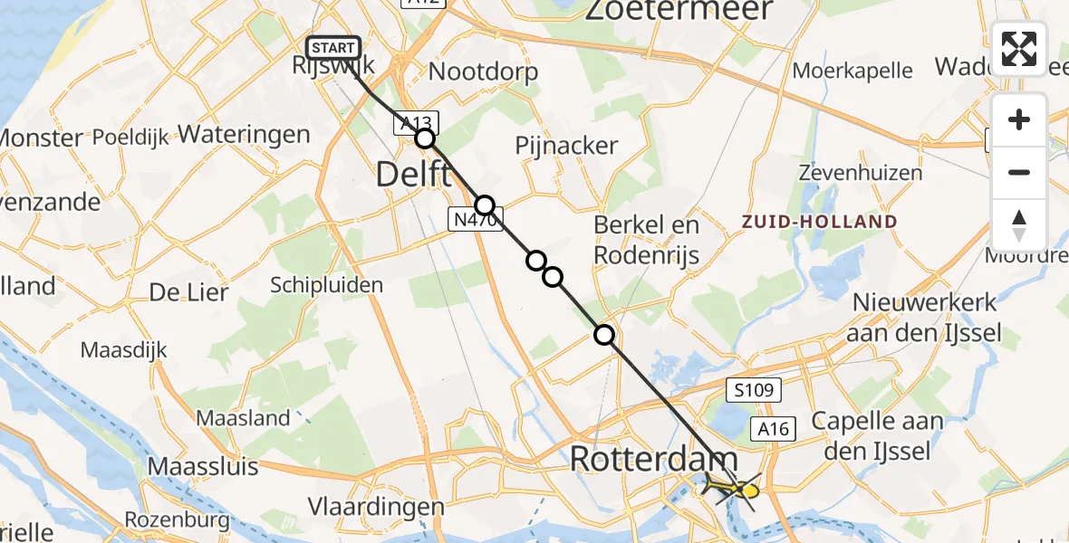 Routekaart van de vlucht: Lifeliner 2 naar Rotterdam, Frijdastraat