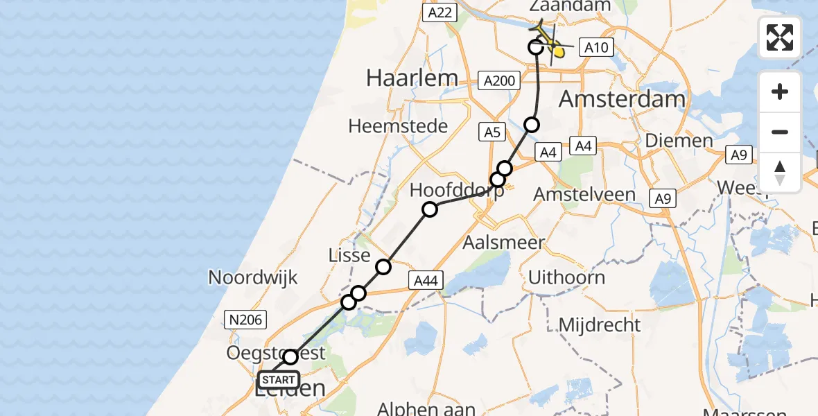 Routekaart van de vlucht: Lifeliner 1 naar Amsterdam Heliport, Tinbergenweg