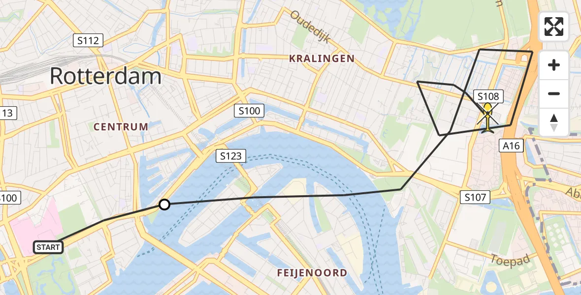 Routekaart van de vlucht: Lifeliner 2 naar Rotterdam, Boompjeskade