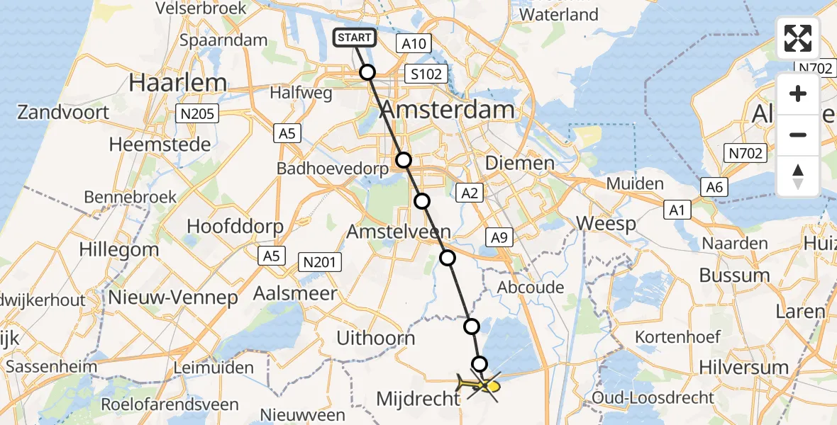 Routekaart van de vlucht: Lifeliner 1 naar Vinkeveen, Maltaweg