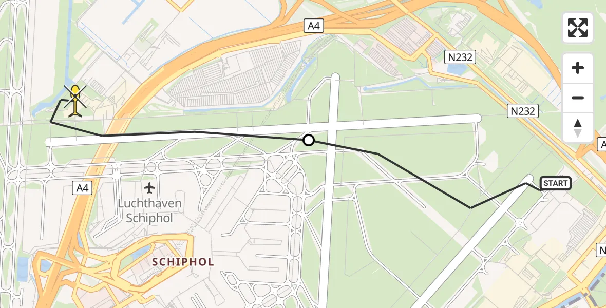 Routekaart van de vlucht: Politiehelikopter naar Luchthaven Schiphol, Loevesteinse Randweg