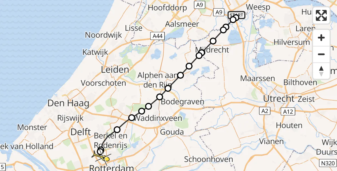 Routekaart van de vlucht: Lifeliner 2 naar Rotterdam The Hague Airport, Hogendijk