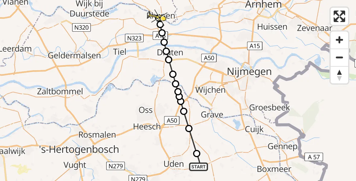 Routekaart van de vlucht: Lifeliner 3 naar Rhenen, Zeelandsedijk