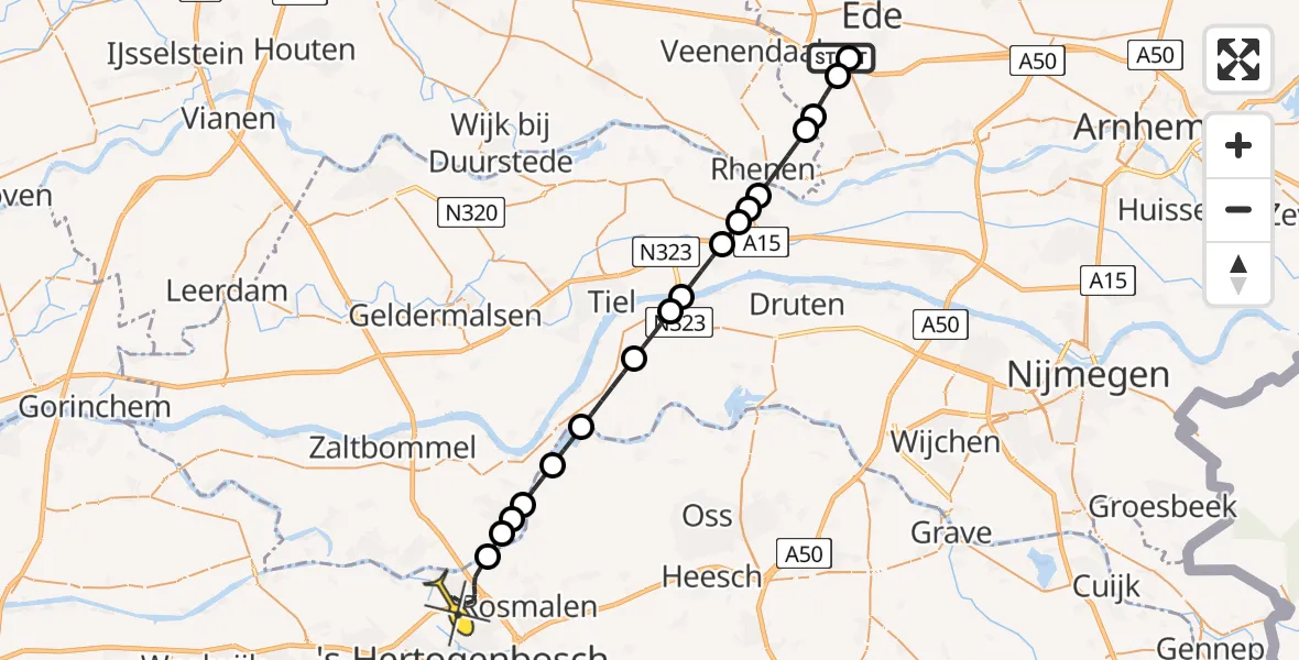 Routekaart van de vlucht: Lifeliner 3 naar 's-Hertogenbosch, Willy Brandtlaan