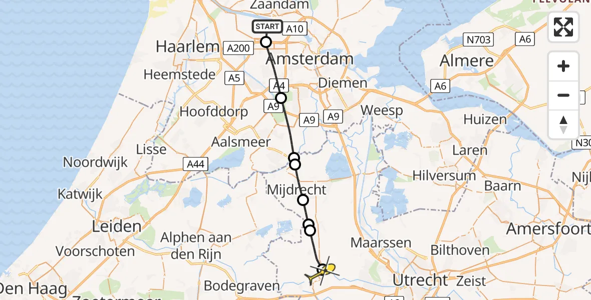 Routekaart van de vlucht: Lifeliner 1 naar Woerden, Hornweg