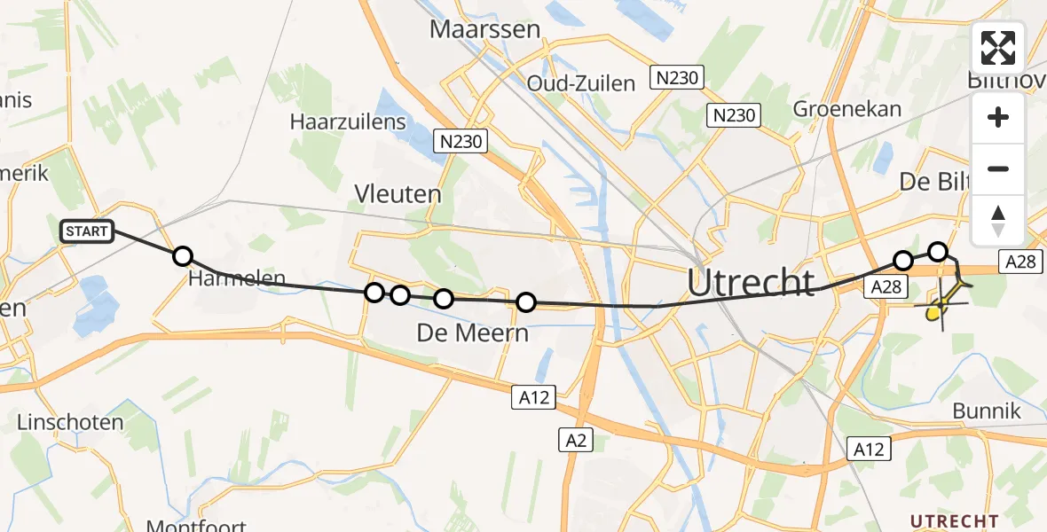 Routekaart van de vlucht: Lifeliner 1 naar Universitair Medisch Centrum Utrecht, Techniekweg