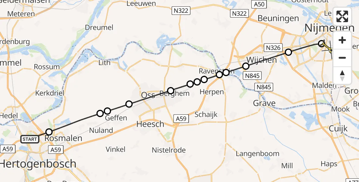 Routekaart van de vlucht: Lifeliner 3 naar Radboud Universitair Medisch Centrum, Linkermaasoeverweg