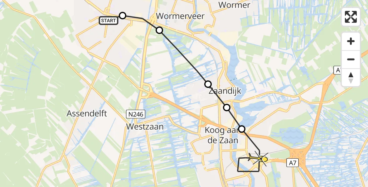 Routekaart van de vlucht: Lifeliner 2 naar Zaandam, Provincialeweg