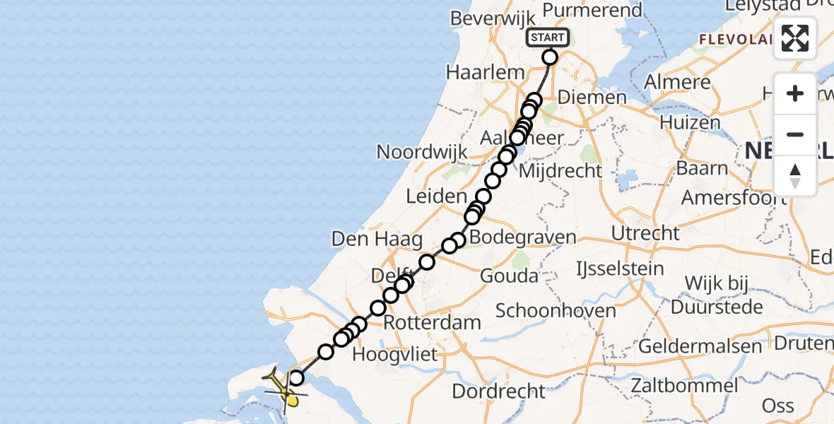 Routekaart van de vlucht: Lifeliner 2 naar Stellendam, Tjotterlaan