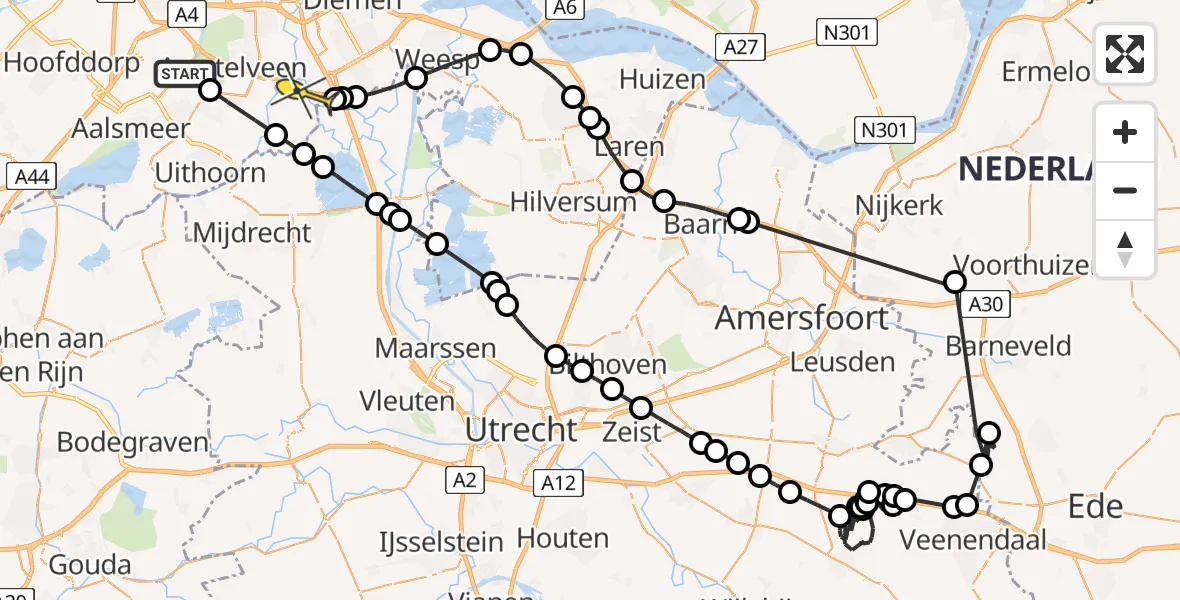 Routekaart van de vlucht: Politieheli naar Ouderkerk aan de Amstel, Beneluxbaan