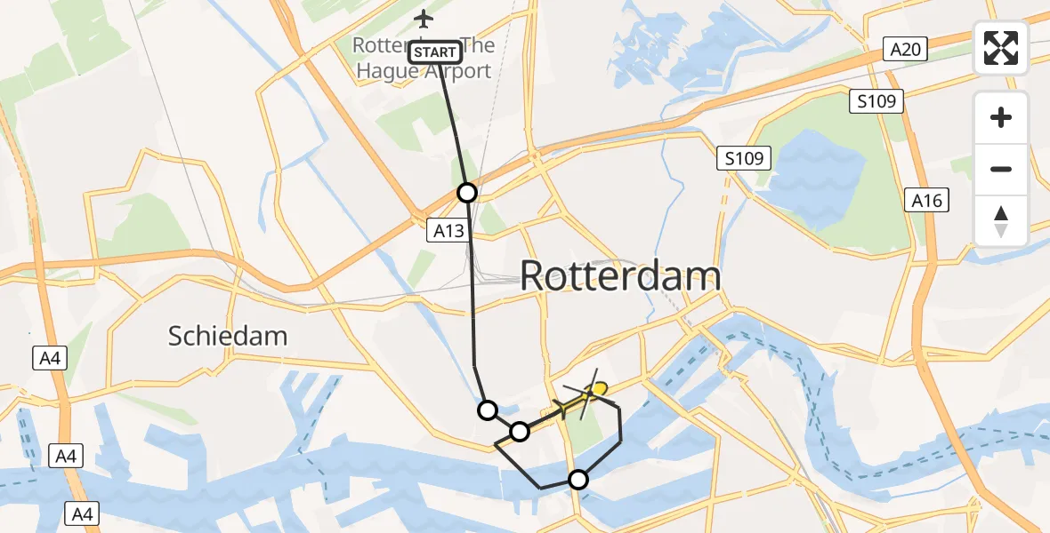 Routekaart van de vlucht: Lifeliner 2 naar Erasmus MC, Terletweg