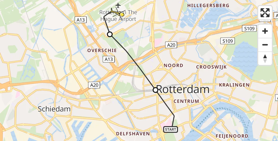 Routekaart van de vlucht: Lifeliner 2 naar Rotterdam The Hague Airport, Gaffeldwarsstraat