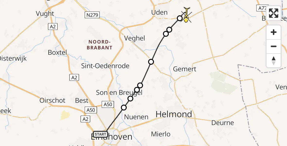 Routekaart van de vlucht: Lifeliner 3 naar Vliegbasis Volkel, Swammerdamstraat