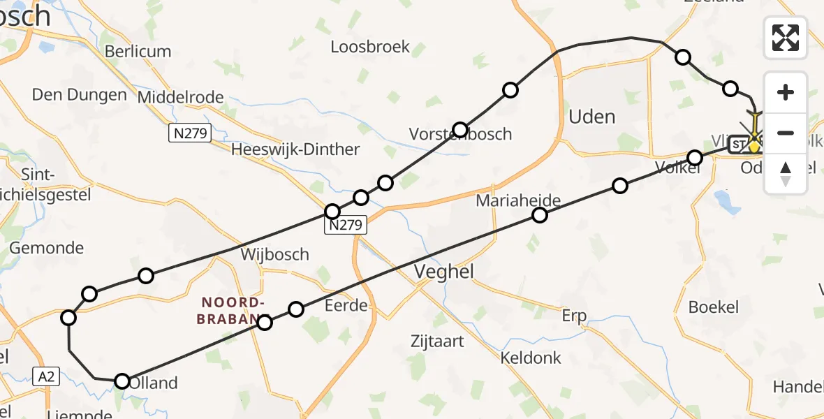 Routekaart van de vlucht: Lifeliner 3 naar Vliegbasis Volkel, Geelders