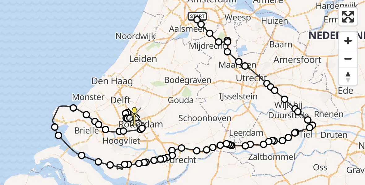 Routekaart van de vlucht: Politieheli naar Rotterdam The Hague Airport, Amsterdam-Bataviaweg