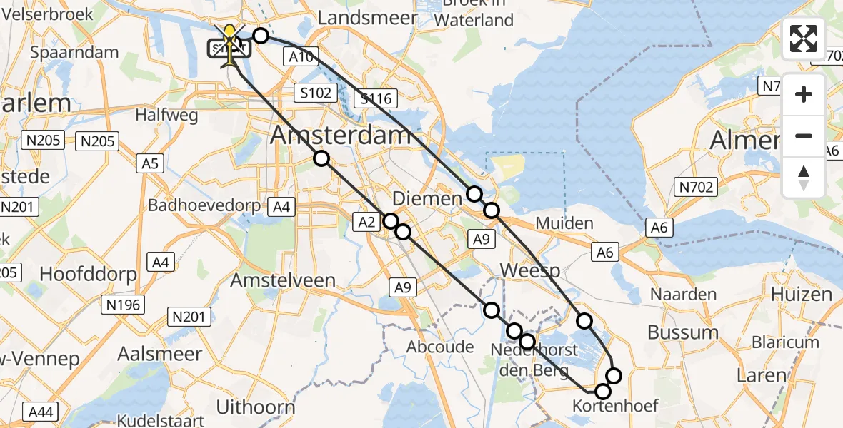 Routekaart van de vlucht: Lifeliner 1 naar Amsterdam Heliport, Maltaweg