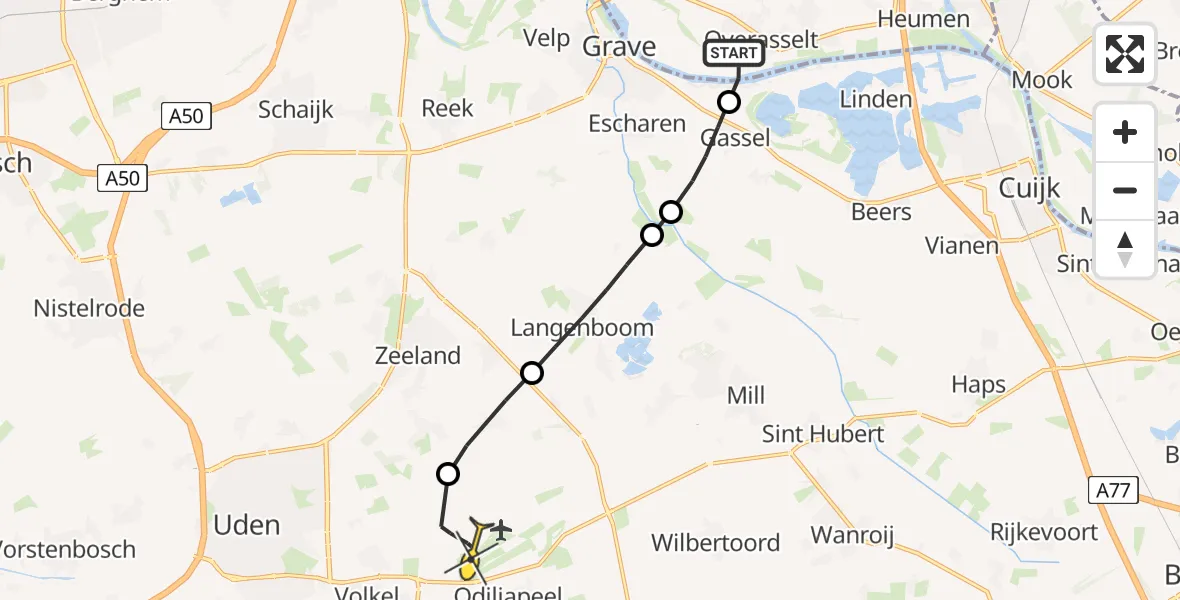 Routekaart van de vlucht: Lifeliner 3 naar Vliegbasis Volkel, Hogendijk