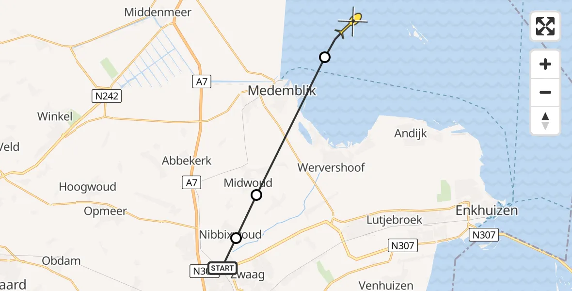 Routekaart van de vlucht: Politiehelikopter naar Medemblik, Bessie