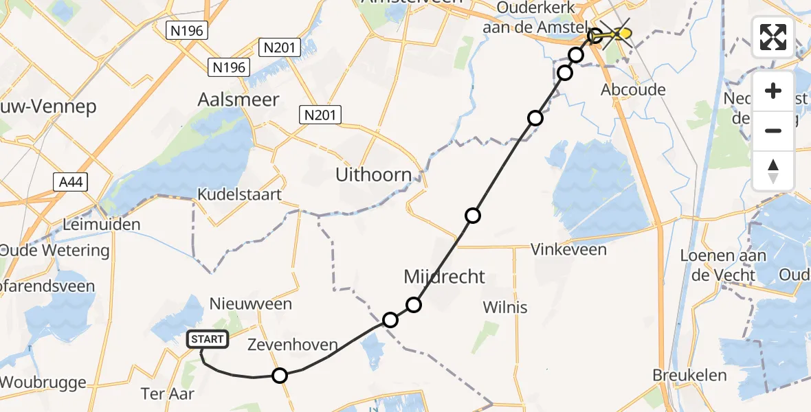 Routekaart van de vlucht: Lifeliner 1 naar Academisch Medisch Centrum (AMC), Oude Kerkpad