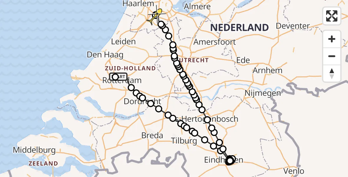 Routekaart van de vlucht: Politieheli naar Schiphol, Delftweg