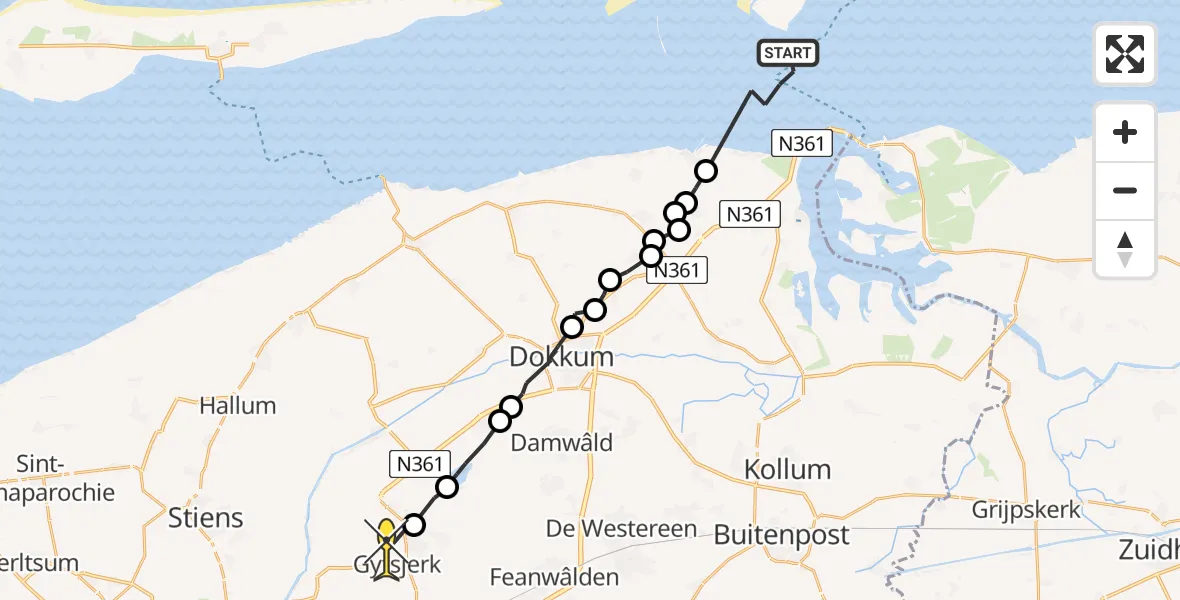 Routekaart van de vlucht: Ambulanceheli naar Oentsjerk, Glinder