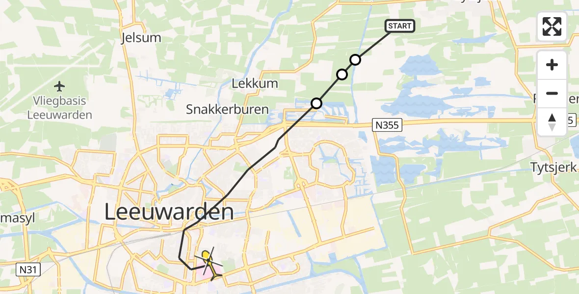 Routekaart van de vlucht: Ambulancehelikopter naar Leeuwarden, Alddeel