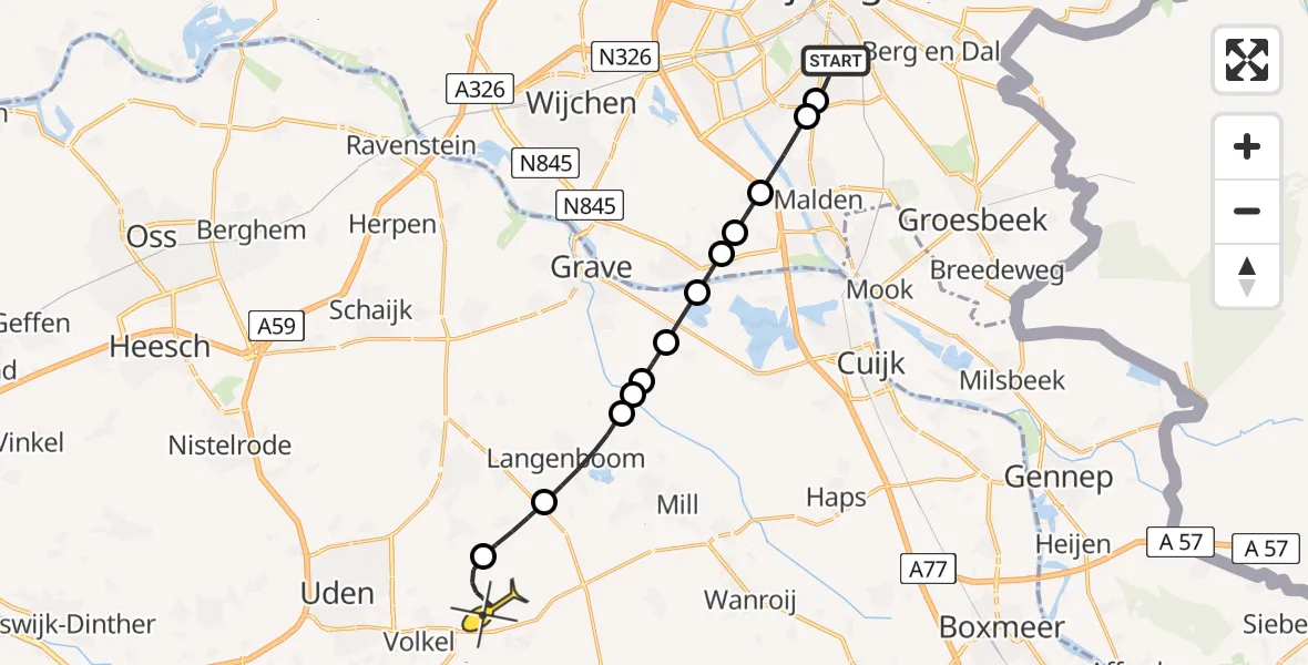 Routekaart van de vlucht: Lifeliner 3 naar Vliegbasis Volkel, Burggraafstraat