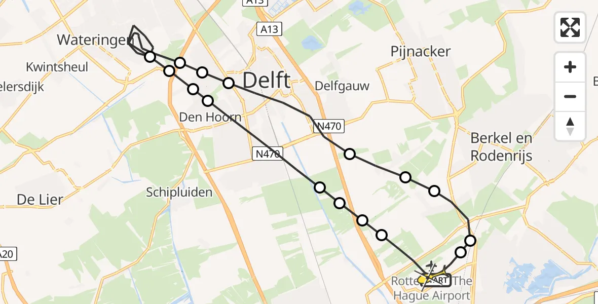 Routekaart van de vlucht: Lifeliner 2 naar Rotterdam The Hague Airport, Schieveense polder