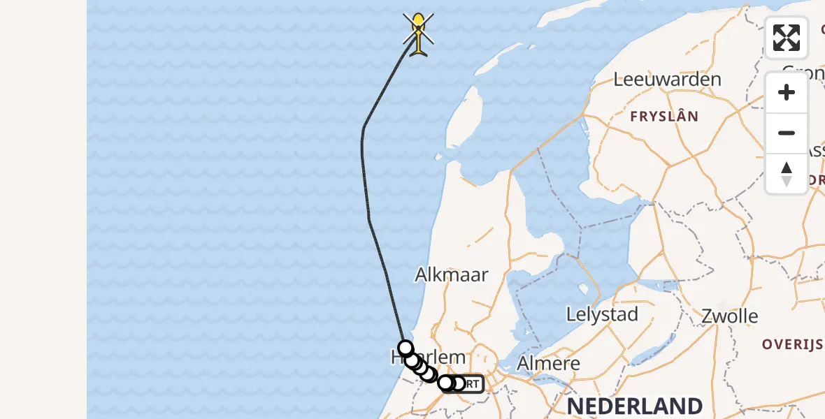 Vluchtroute Politiehelikopter van Schiphol naar 