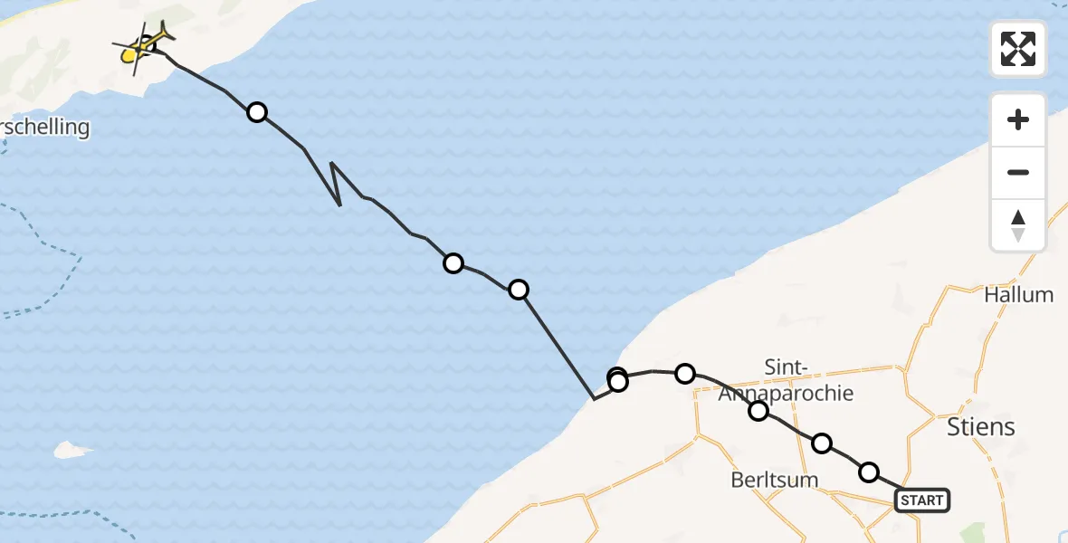 Routekaart van de vlucht: Ambulanceheli naar Landerum, Lytsedyk