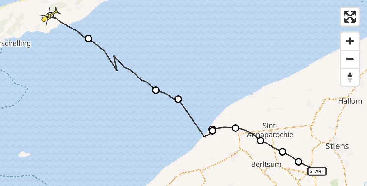 Routekaart van de vlucht: Ambulancehelikopter naar Landerum, Lytsedyk