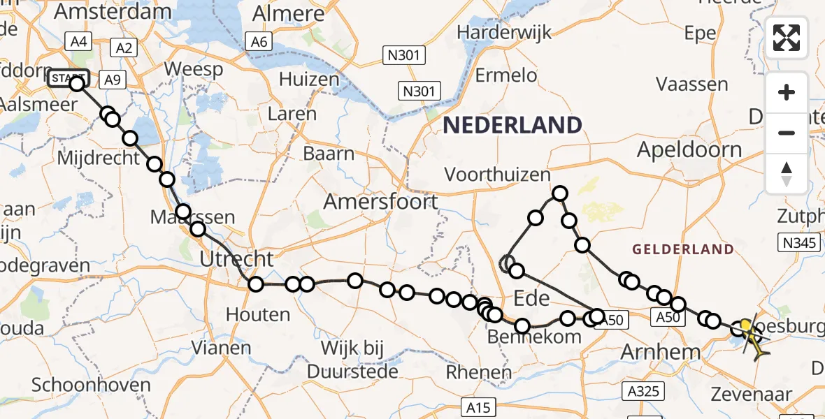 Routekaart van de vlucht: Politieheli naar De Steeg, Ringslang