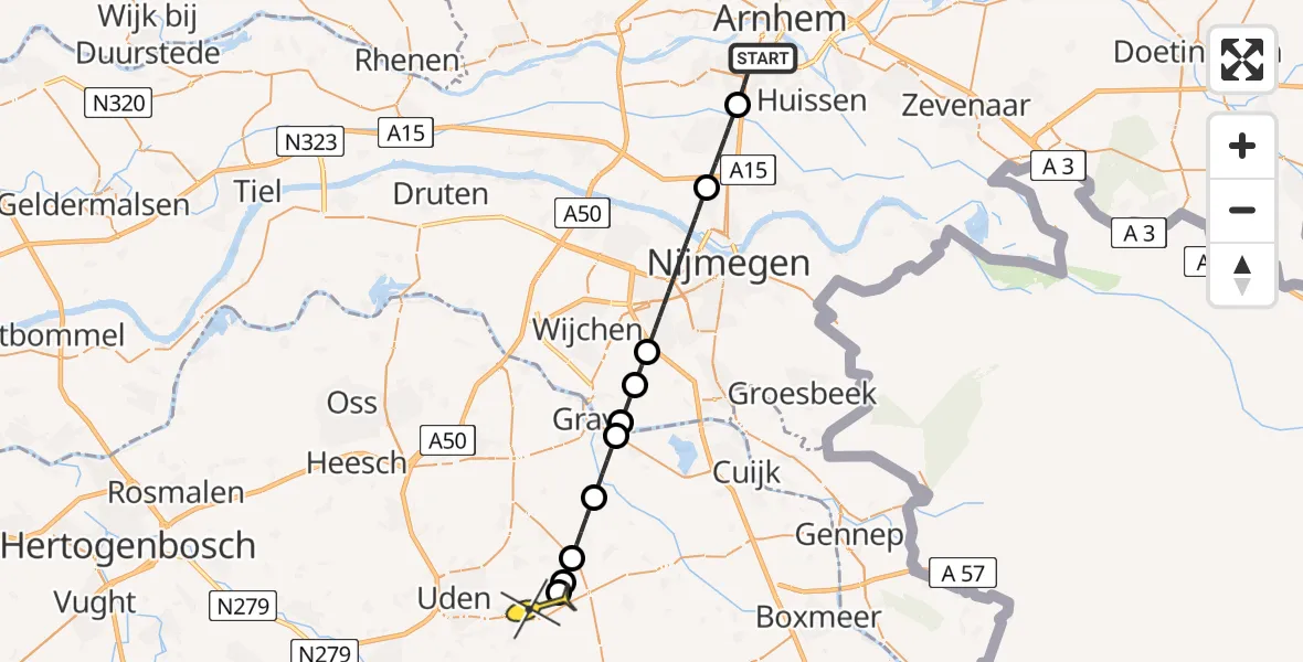 Routekaart van de vlucht: Lifeliner 3 naar Vliegbasis Volkel, Brinksestraat