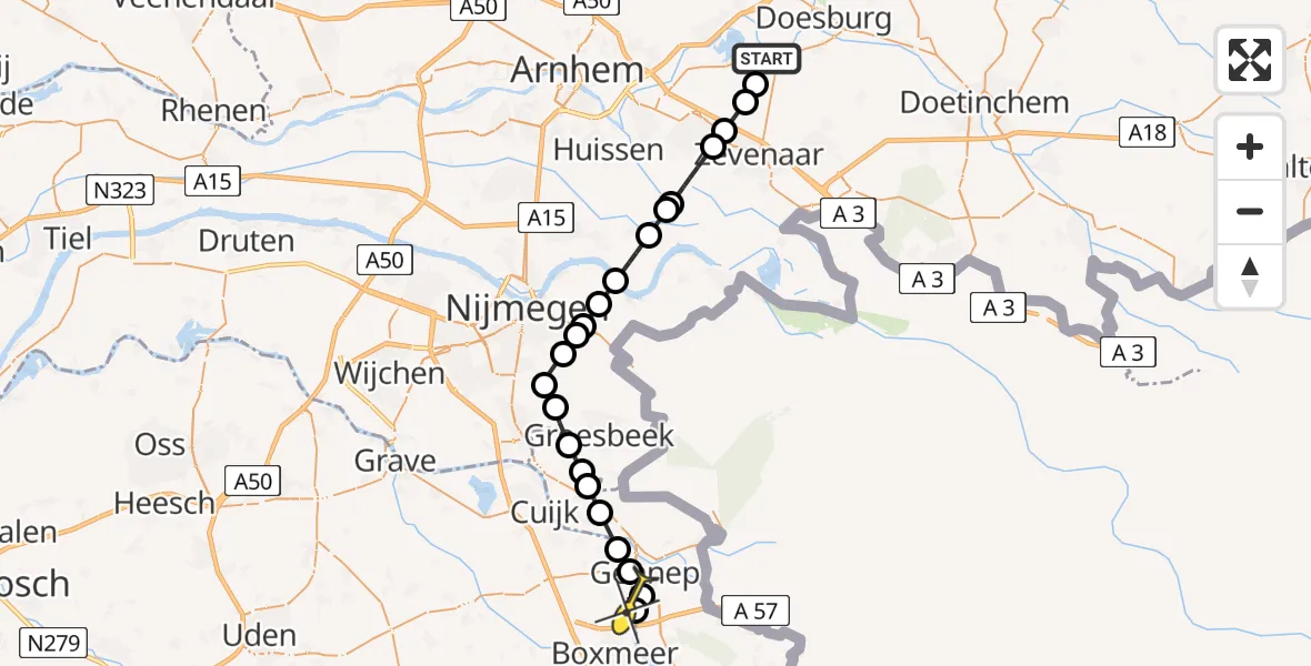 Routekaart van de vlucht: Politieheli naar Beugen, Bahrestraat