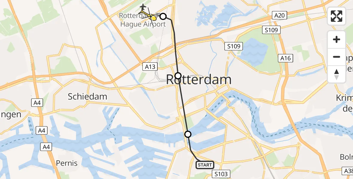 Routekaart van de vlucht: Lifeliner 2 naar Rotterdam The Hague Airport, Maastunnel