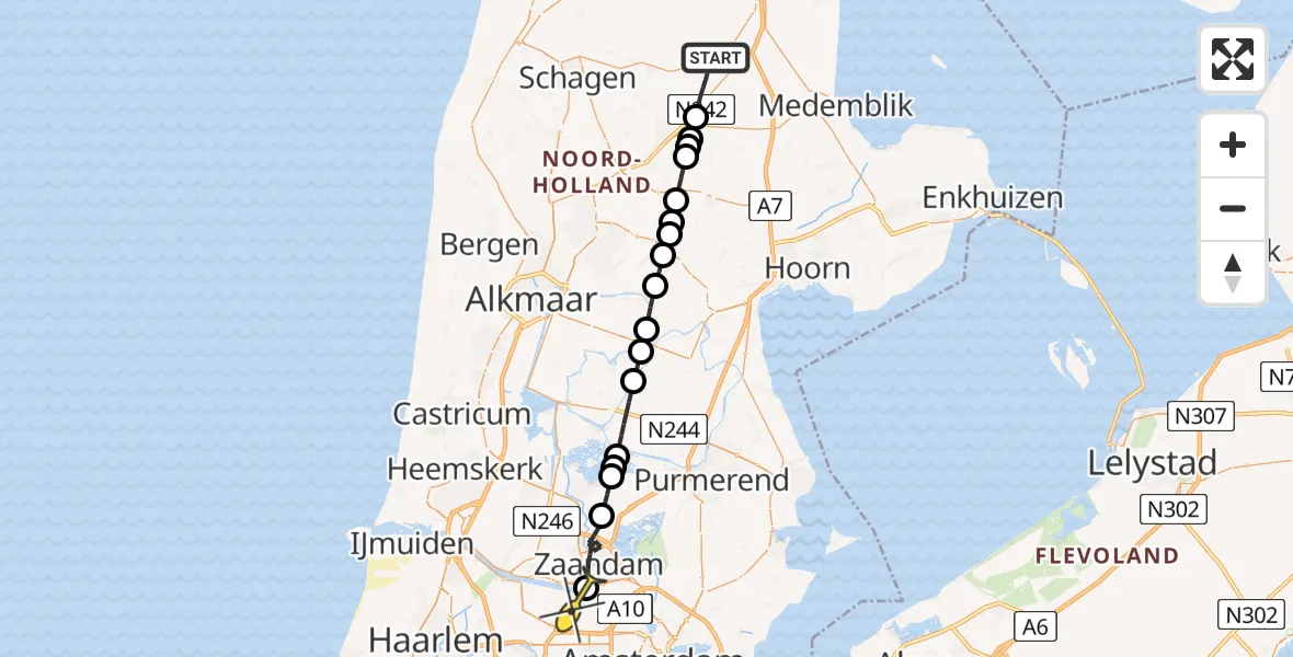 Routekaart van de vlucht: Lifeliner 1 naar Amsterdam Heliport, Alkmaarseweg