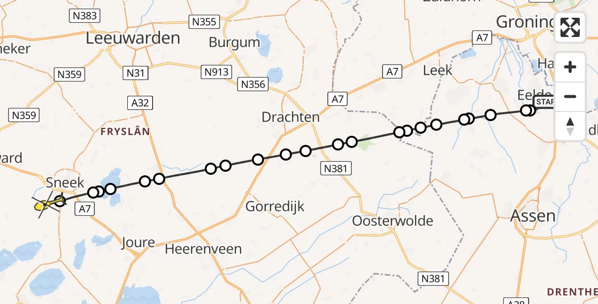 Routekaart van de vlucht: Lifeliner 4 naar IJlst, Lugtenbergerweg