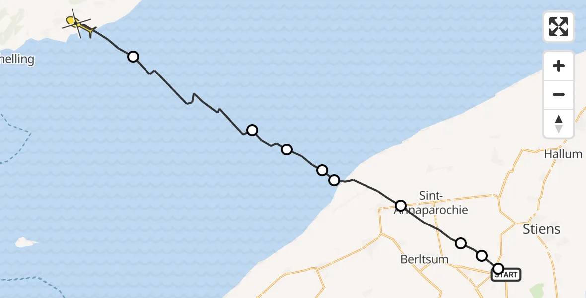Routekaart van de vlucht: Ambulanceheli naar Formerum, Lytsedyk