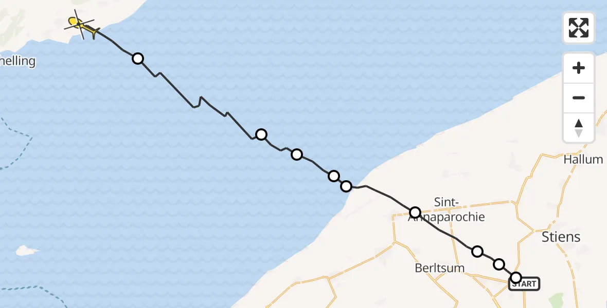 Routekaart van de vlucht: Ambulancehelikopter naar Formerum, Lytsedyk