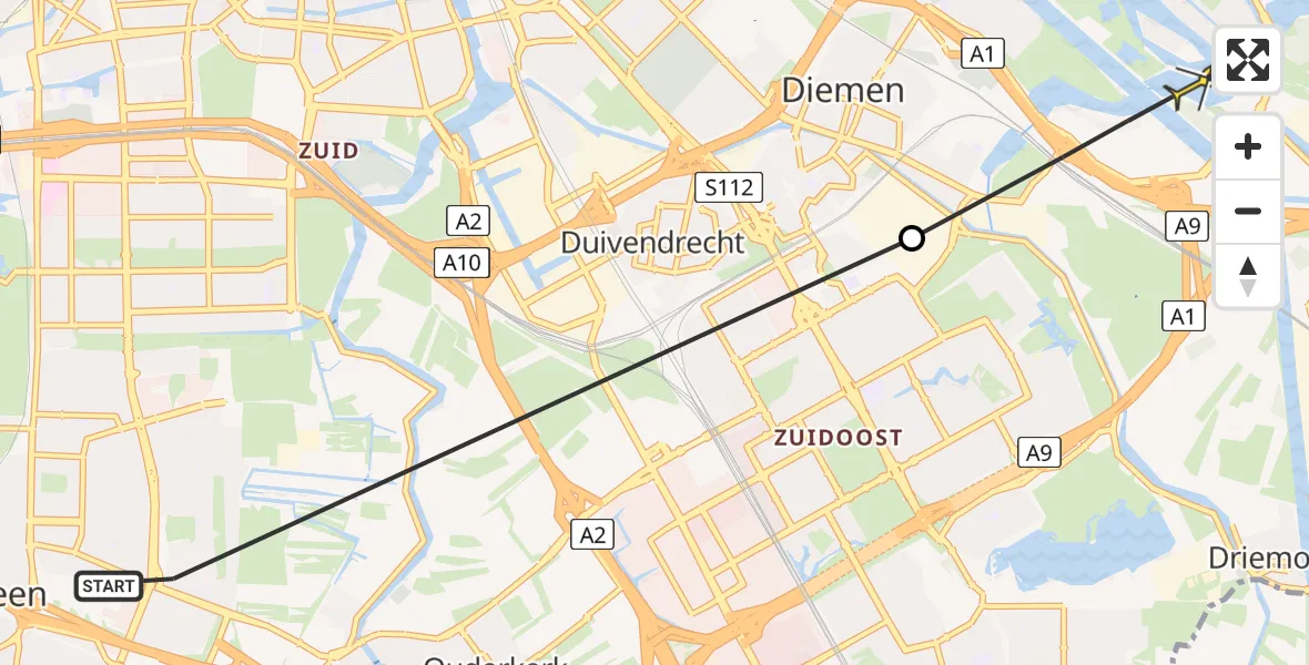 Routekaart van de vlucht: Politieheli naar Amsterdam, Verrijn Stuartweg