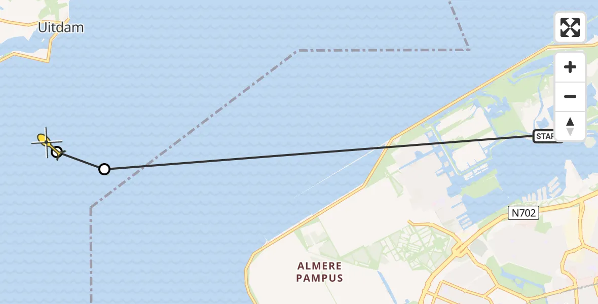 Routekaart van de vlucht: Politieheli naar Amsterdam